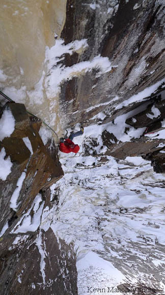 Eugene Kwan follows on Hassig's Direct variation of The Black Dike on Cannon Cliff. (Photo by Kevin Mahoney)