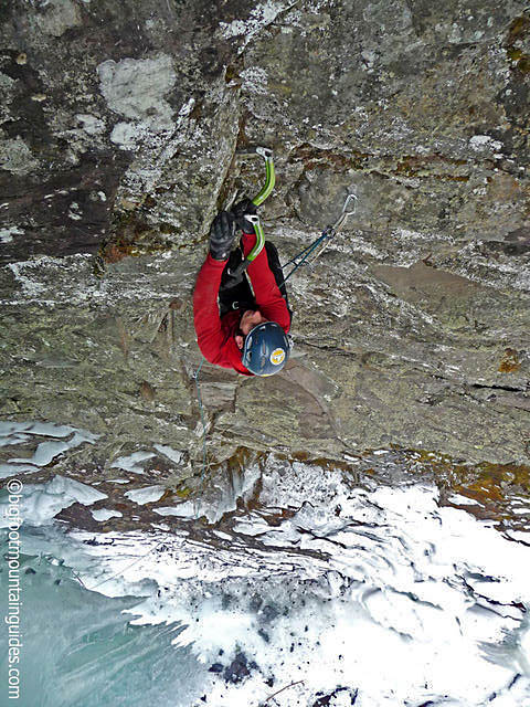 Matt McCormick on the first ascent of "Hydropower", M9-, Wi5 in the Black Chasm, Catskills, NY.