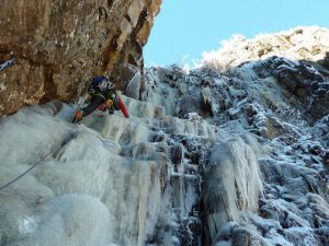 Michael Wejchert leading pitch 3 of the "Black Dike" - Photo by Ryan Stefiuk