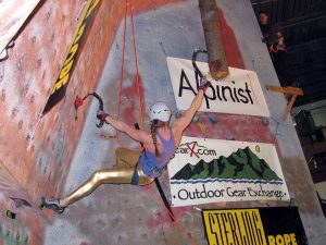 Andrea Charest stretching for the log