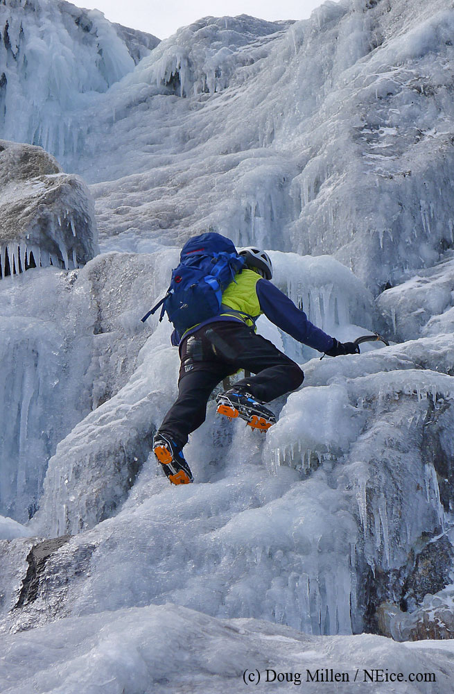 Alfonzo enjoying great early season ice on "Piggy-Wiggy", Katahdin, ME