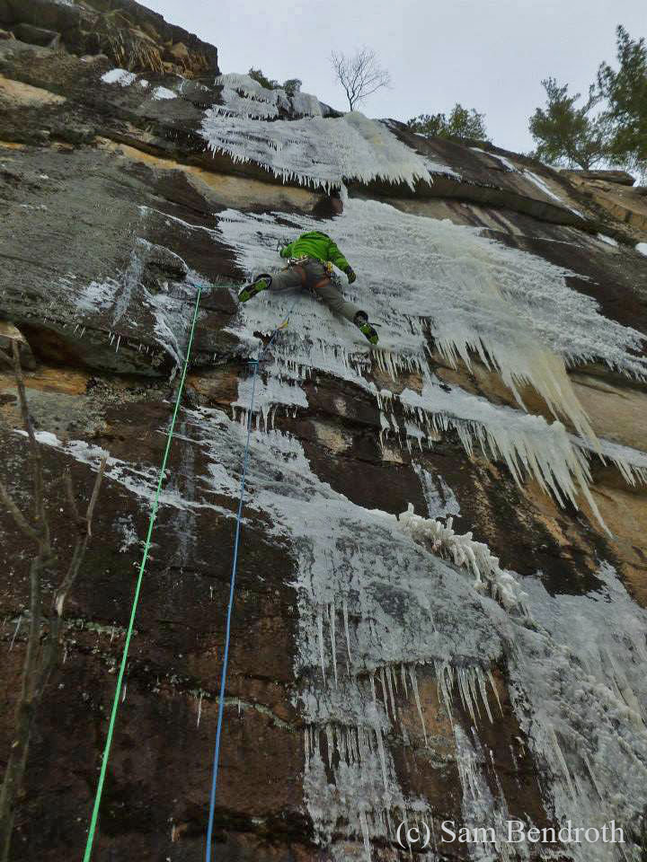 Peter climbing "Winter Asylum -- Sam Bendroth