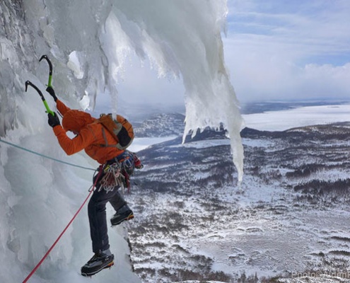 Ryan climbing some exposed ice during the trip - Alden Pellett
