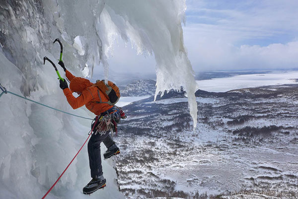 Ryan climbing some exposed ice during the trip - Alden Pellett