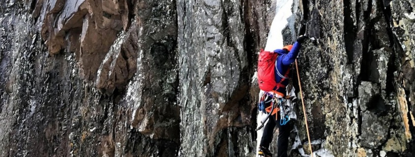 Matty Bowman on the wet and thin Black Dike Traverse. 2-23-17