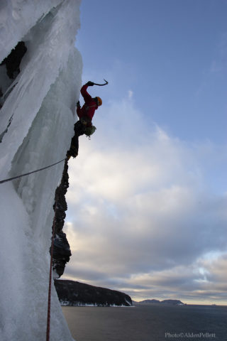 Climbing steep pillars by the ocean in Cox's Cove, Newfoundland.