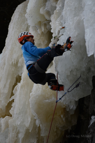 Pierre establishing himself after pulling the last overhang