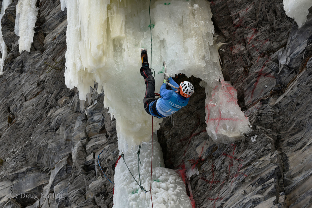 Pierre-Alexandra Keller climbing strong through the first overhang and continuing on to take 1st place.